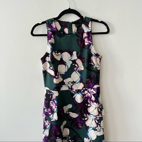 Banana Republic Dark Green Floral Print Peplum Sleeveless Dress - Picture 3 of 8